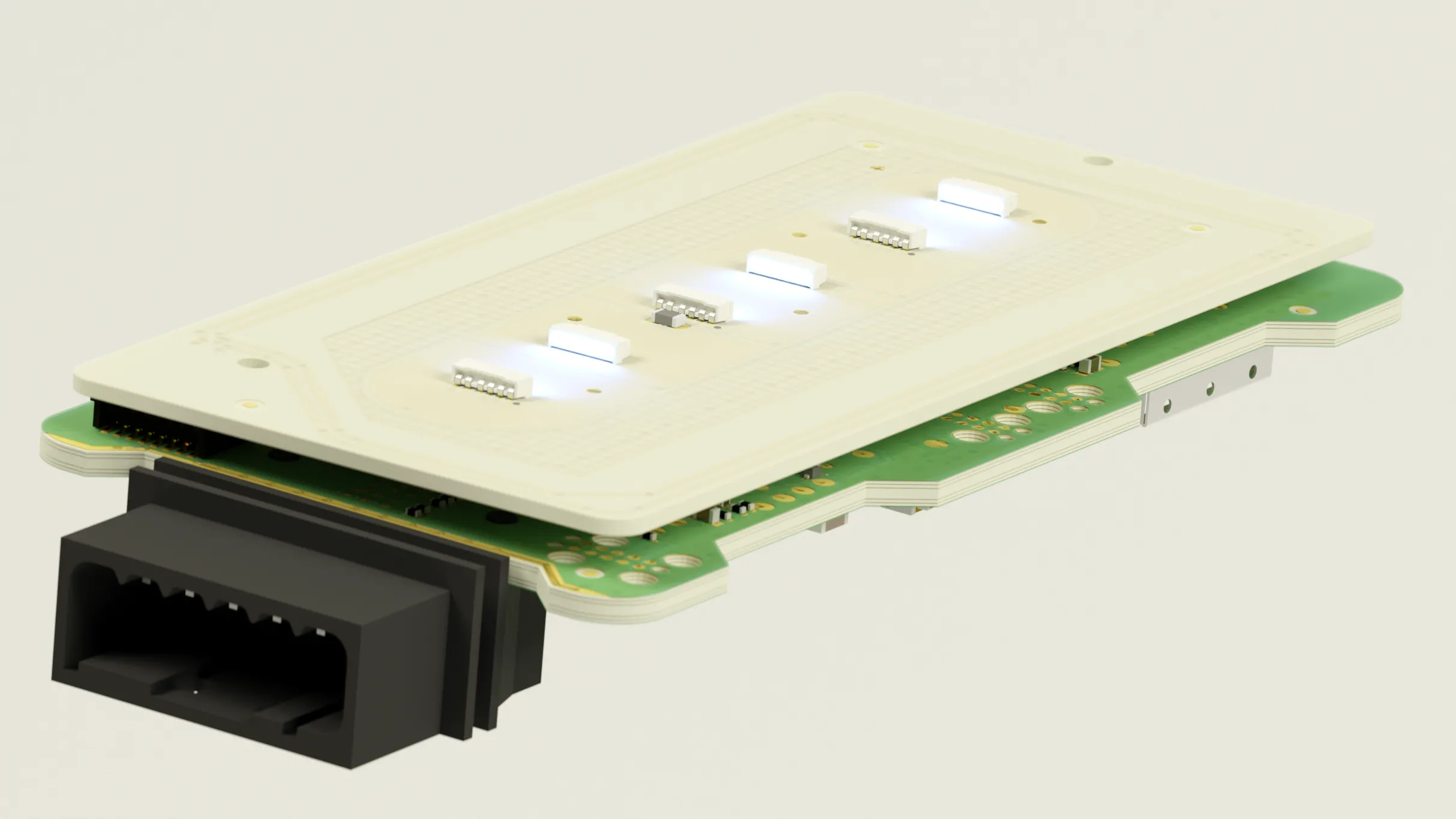 Both PCBs Combined With LEDs ON